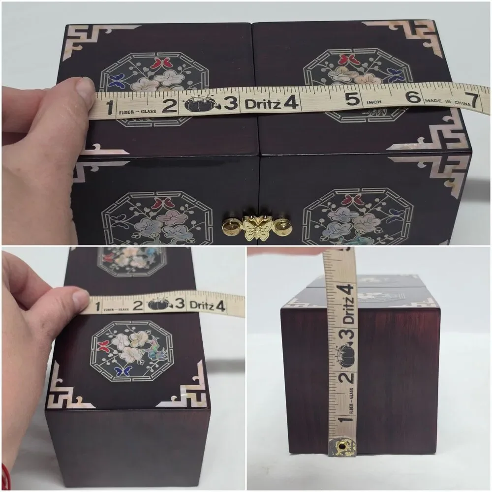 Vintage Korean Traditional Mother Of Pearl Inlay Twin Cube Folding Jewelry Box
